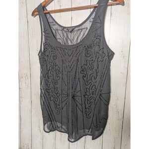Guess Black Beaded Sheer Tank Top Size Large Art Deco Glam 20s Flapper Gatsby